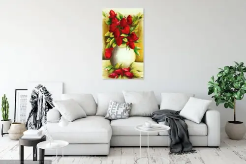 Quadro Decorativo para Sala Pintura Tela Tulipas Vermelhas