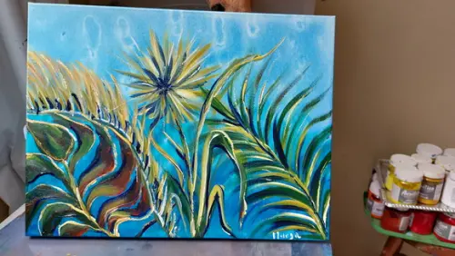 Quadro Decorativo Pintura em Tela Abstrato Moderno Botânico