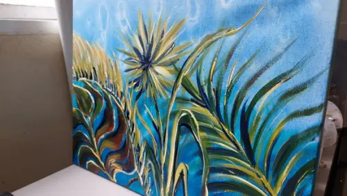 Quadro Decorativo Pintura em Tela Abstrato Moderno Botânico