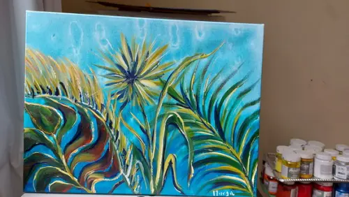 Quadro Decorativo Pintura em Tela Abstrato Moderno Botânico