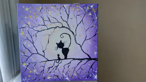 Quadro Decorativo Pintura em Tela Abstrato Moderno Gatinhos