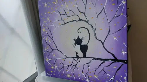 Quadro Decorativo Pintura em Tela Abstrato Moderno Gatinhos