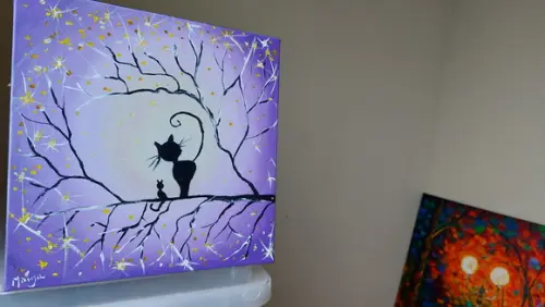 Quadro Decorativo Pintura em Tela Abstrato Moderno Gatinhos
