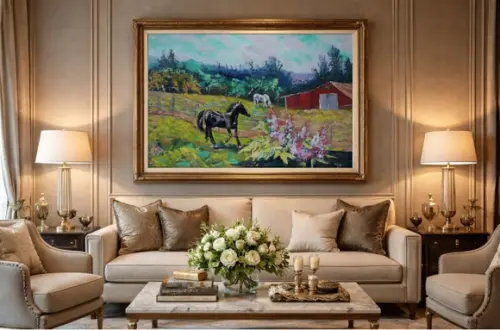 Quadro Decorativo Pintura em Tela Animais Paisagem Cavalos