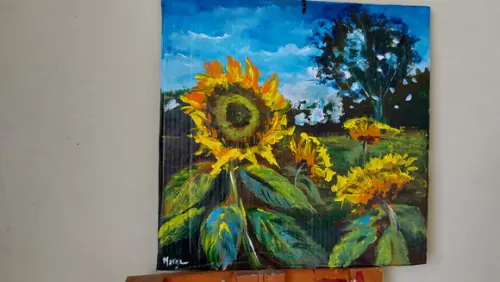Quadro Decorativo Pintura em Tela Floral Campo de Girassóis