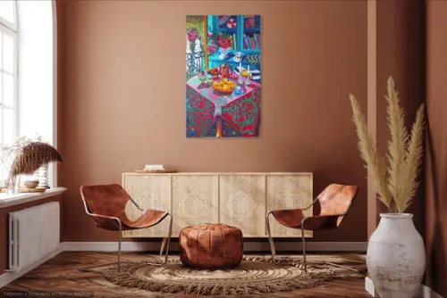 Quadro Decorativo Pintura em Tela Cozinha Gourmet Mesa Posta