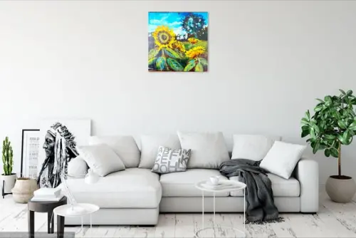 Quadro Decorativo Pintura em Tela Floral Campo de Girassóis