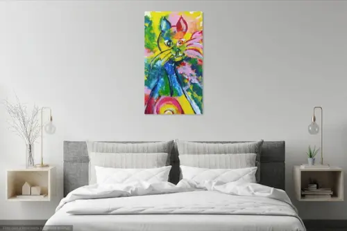 Quadro Decorativo Pintura em Tela Gato Abstrato Amo Animais