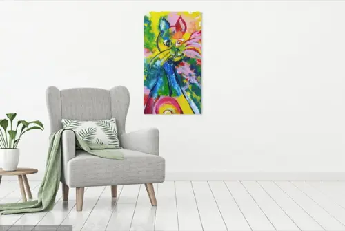 Quadro Decorativo Pintura em Tela Gato Abstrato Amo Animais