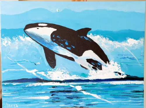 Quadro Decorativo Pintura em Tela Marina Baleia Fish
