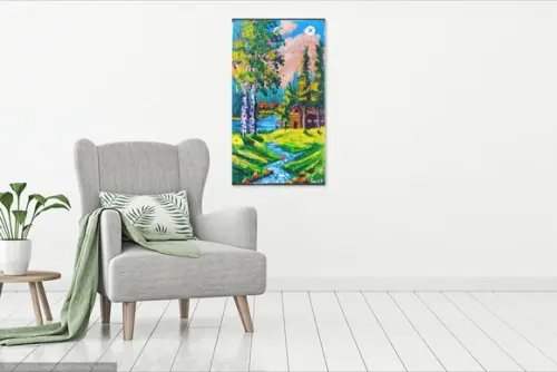 Quadro Decorativo Pintura em Tela Paisagem Casa de Campo