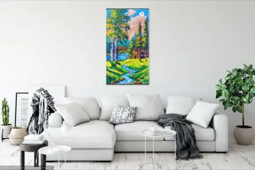 Quadro Decorativo Pintura em Tela Paisagem Casa de Campo