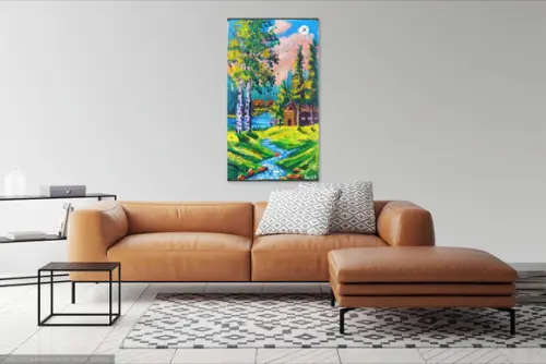 Quadro Decorativo Pintura em Tela Paisagem Casa de Campo
