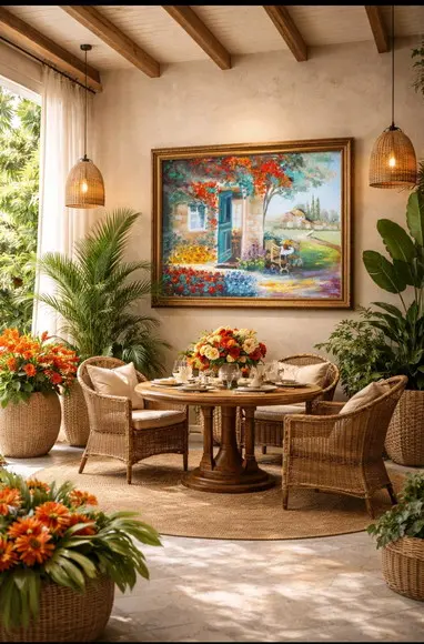 Quadro Decorativo Pintura em Tela Paisagem Mesa Posta