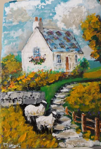 Quadro Decorativo Pintura Paisagem Suíça Animais Ovelhas