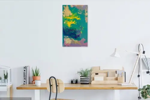Quadro Decorativo Pintura Tela Acrílico Fluído Green Pouring