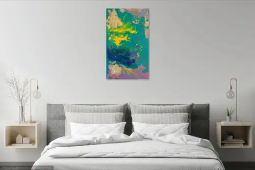 Quadro Decorativo Pintura Tela Acrílico Fluído Green Pouring