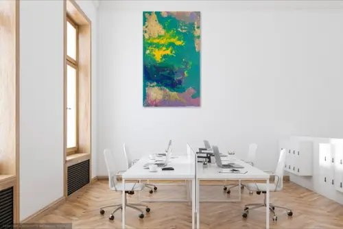 Quadro Decorativo Pintura Tela Acrílico Fluído Green Pouring
