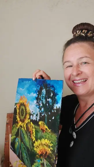 Quadro Decorativo Pintura Tela Campo de Girassóis