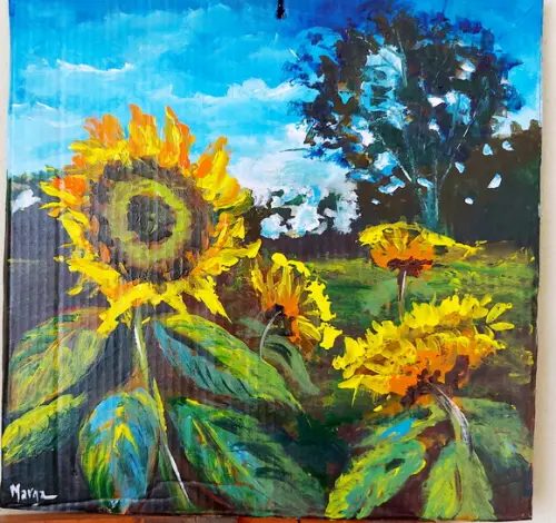 Quadro Decorativo Pintura Tela Campo de Girassóis