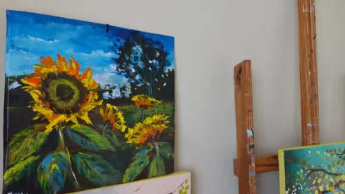 Quadro Decorativo Pintura Tela Campo de Girassóis
