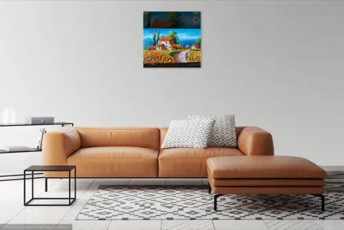 Quadro Decorativo Pintura Tela Paisagem Campo de Flores