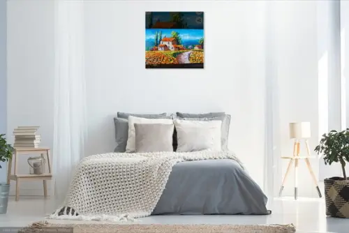Quadro Decorativo Pintura Tela Paisagem Campo de Flores