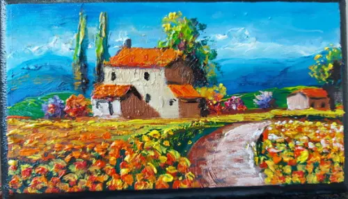 Quadro Decorativo Pintura Tela Paisagem Campo de Flores