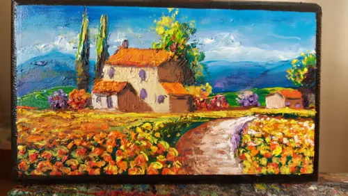 Quadro Decorativo Pintura Tela Paisagem Campo de Flores
