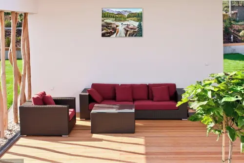 Quadro Decorativo Pintura Tela Paisagem Pinheiros Cachoeira