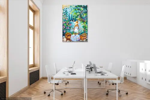 Quadro Decorativo Pintura Tela Varanda Mulher Casa de Praia