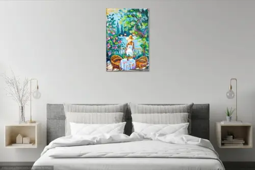 Quadro Decorativo Pintura Tela Varanda Mulher Casa de Praia