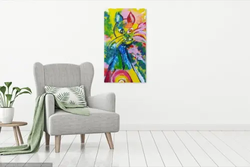 Quadro Decorativo Pinturatela Gato Colorido Abstrato Animais