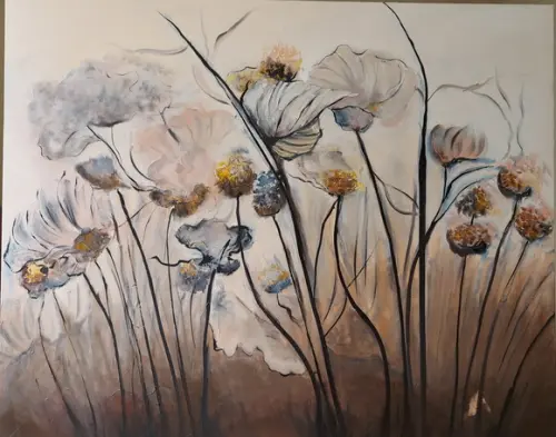 Quadro Floral Pintura Orgânica para Sala Presente de Natal