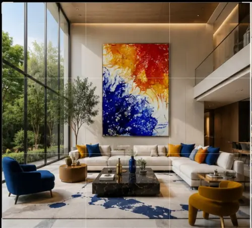 Quadro Fluído Abstrato Moderno Blue Orange Presente de Natal