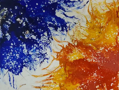 Quadro Fluído Abstrato Moderno Blue Orange Presente de Natal