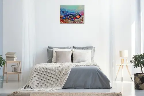 Quadro Grande para Sala Pintura em Tela Peixes Fundo do Mar