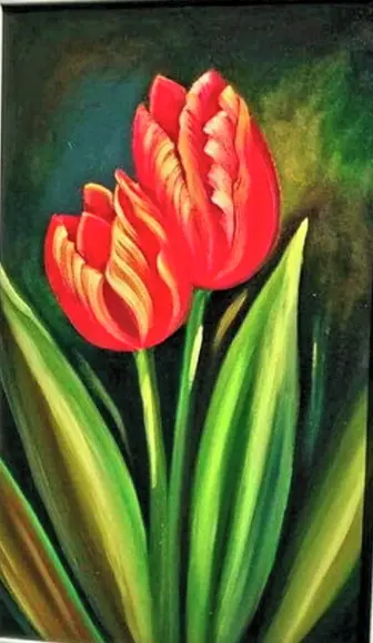 Quadro Grande para Sala Pintura Tela Floral Tulipas Vermelha