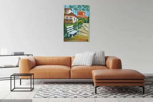 Quadro Grande para Sala Pintura Tela Paisagem Urbana Casario