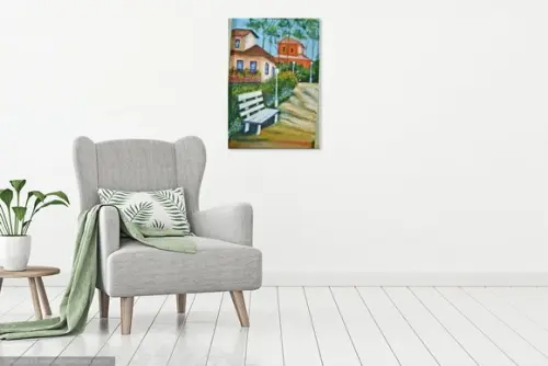 Quadro Grande para Sala Pintura Tela Paisagem Urbana Casario