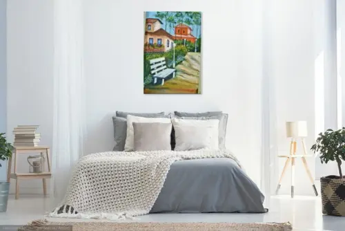 Quadro Grande para Sala Pintura Tela Paisagem Urbana Casario