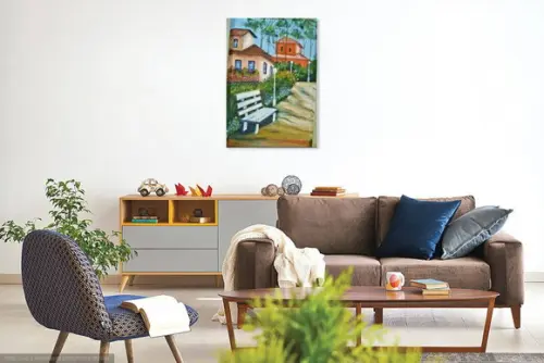 Quadro Grande para Sala Pintura Tela Paisagem Urbana Casario
