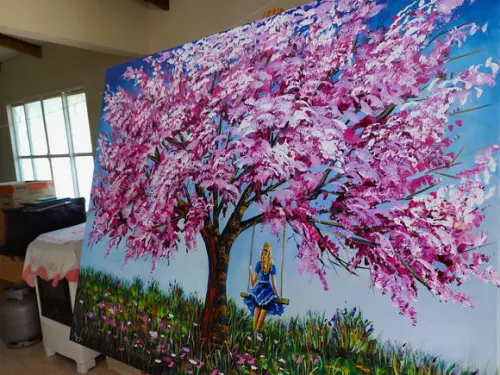 Quadro Ipê Rosa Menina no Balanço Presente de Natal