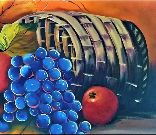 Quadro Natureza Morta Frutas na Cesta Uvas Presente de Natal