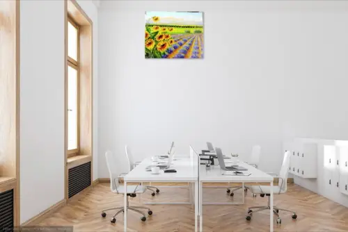 Quadro Paisagem Campo de Girassóis Lavanda Presente de Natal