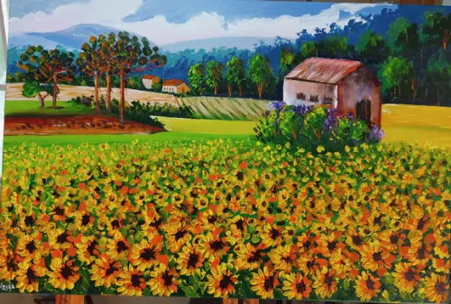 Quadro Paisagem Campo de Girassóis Presente de Natal