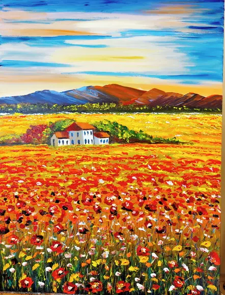 Quadro Paisagem Campo de Papoulas Presente de Natal