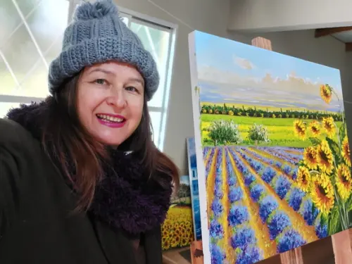 Quadro Paisagem Campo Girassóis e Lavanda Presente de Natal