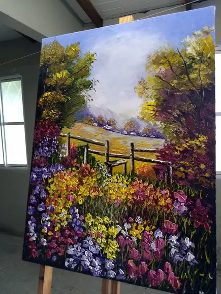 Quadro Paisagem Campo de Tulipas Coloridas Presente de Natal