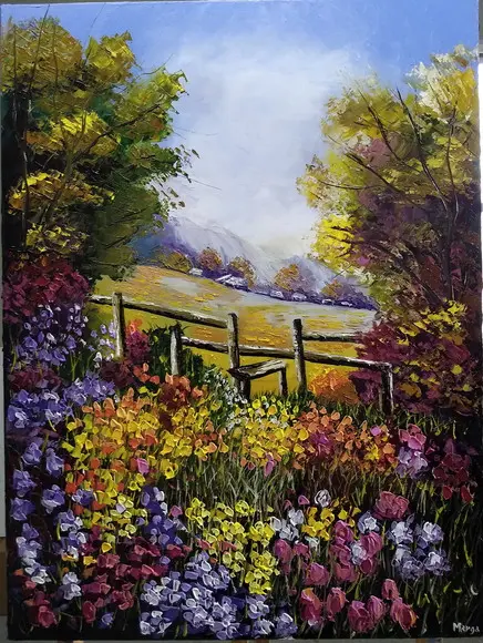 Quadro Paisagem Campo de Tulipas Coloridas Presente de Natal